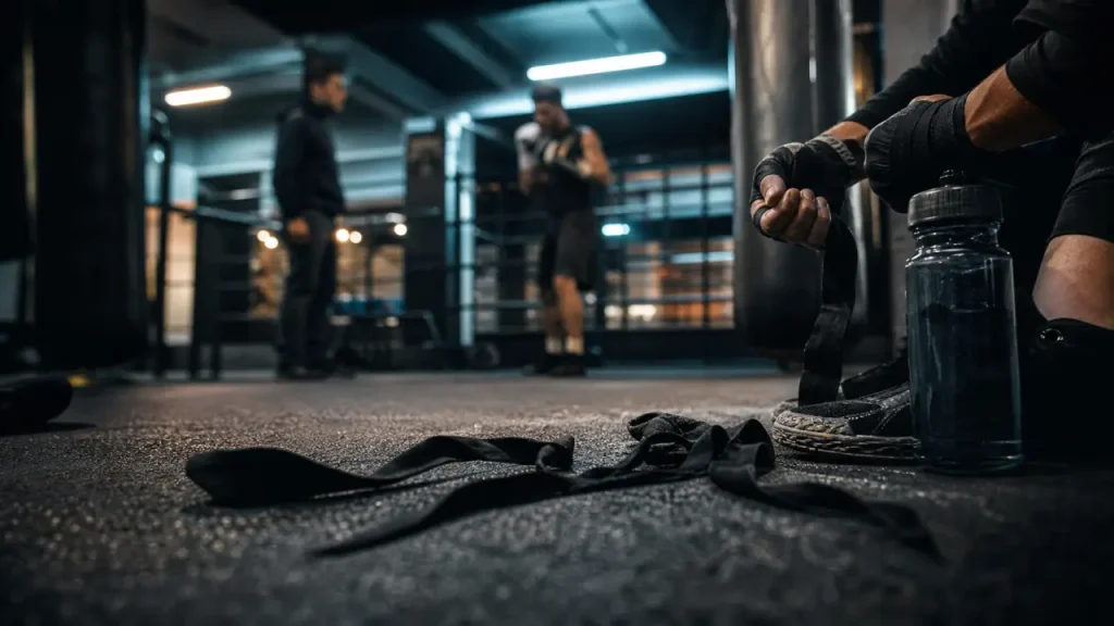 Boxe Montpellier en club : débutant ajuste ses protège-poings