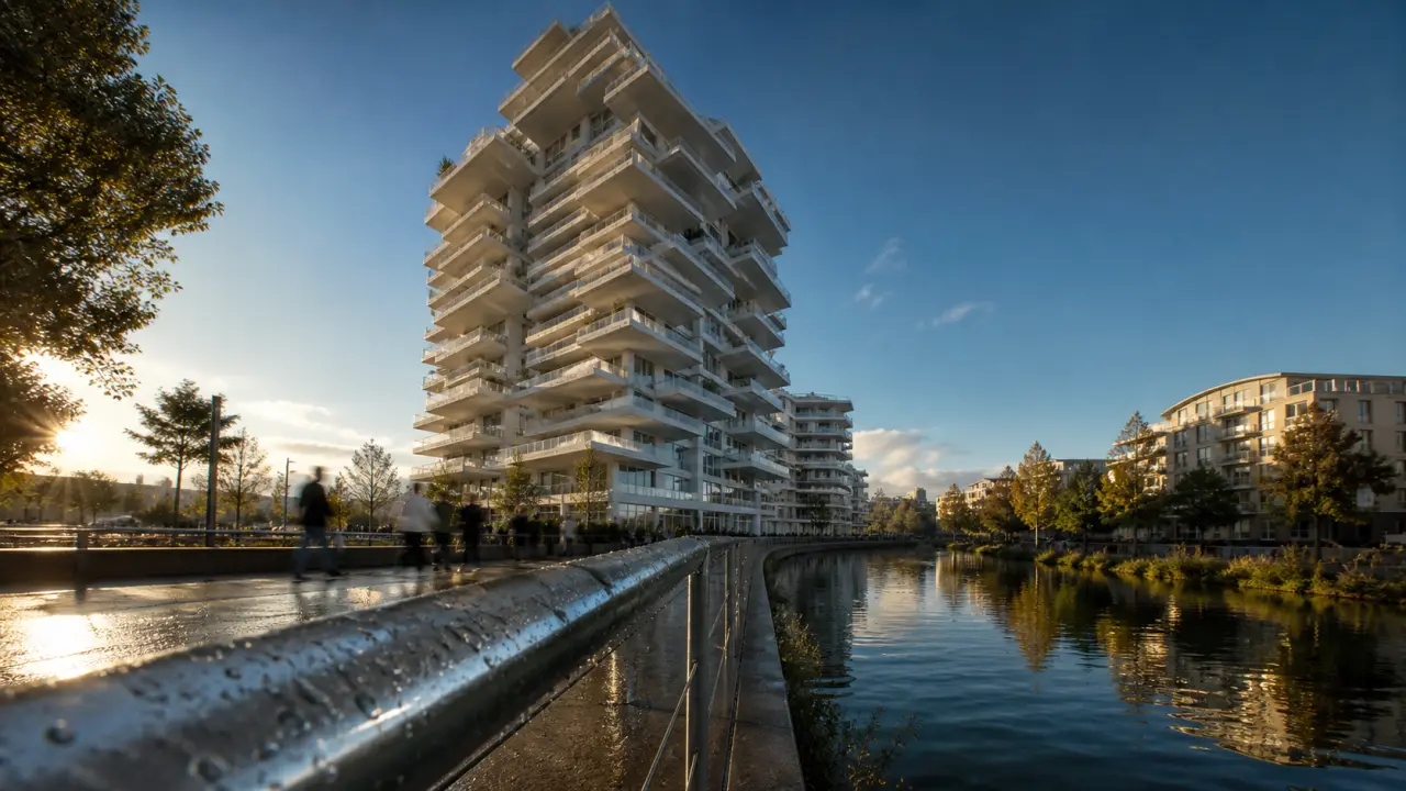 Immeuble arbre montpellier, vue de l’Arbre blanc depuis le Lez