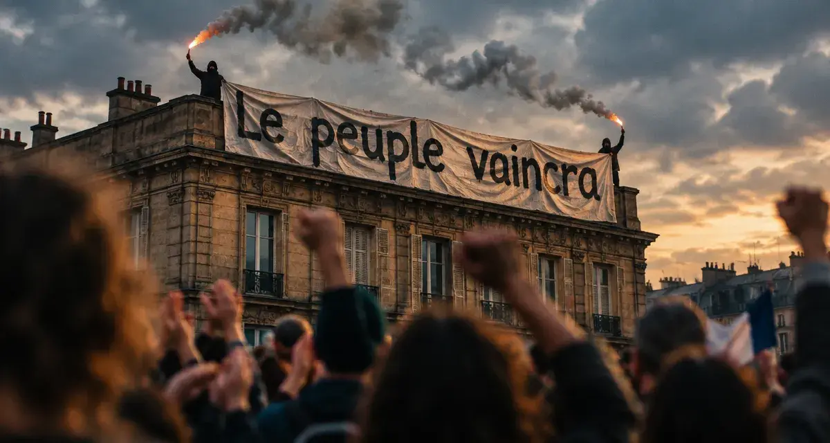 À Montpellier, une banderole « Le peuple vaincra » déployée sur la Comédie