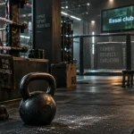 Fitness odysseum : salle moderne avec kettlebell et ring de boxe