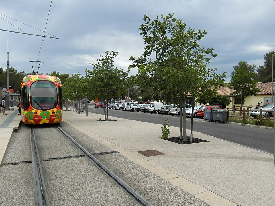 Rame de la ligne 2 du tramway de Montpellier, photographiée en septembre 2012.